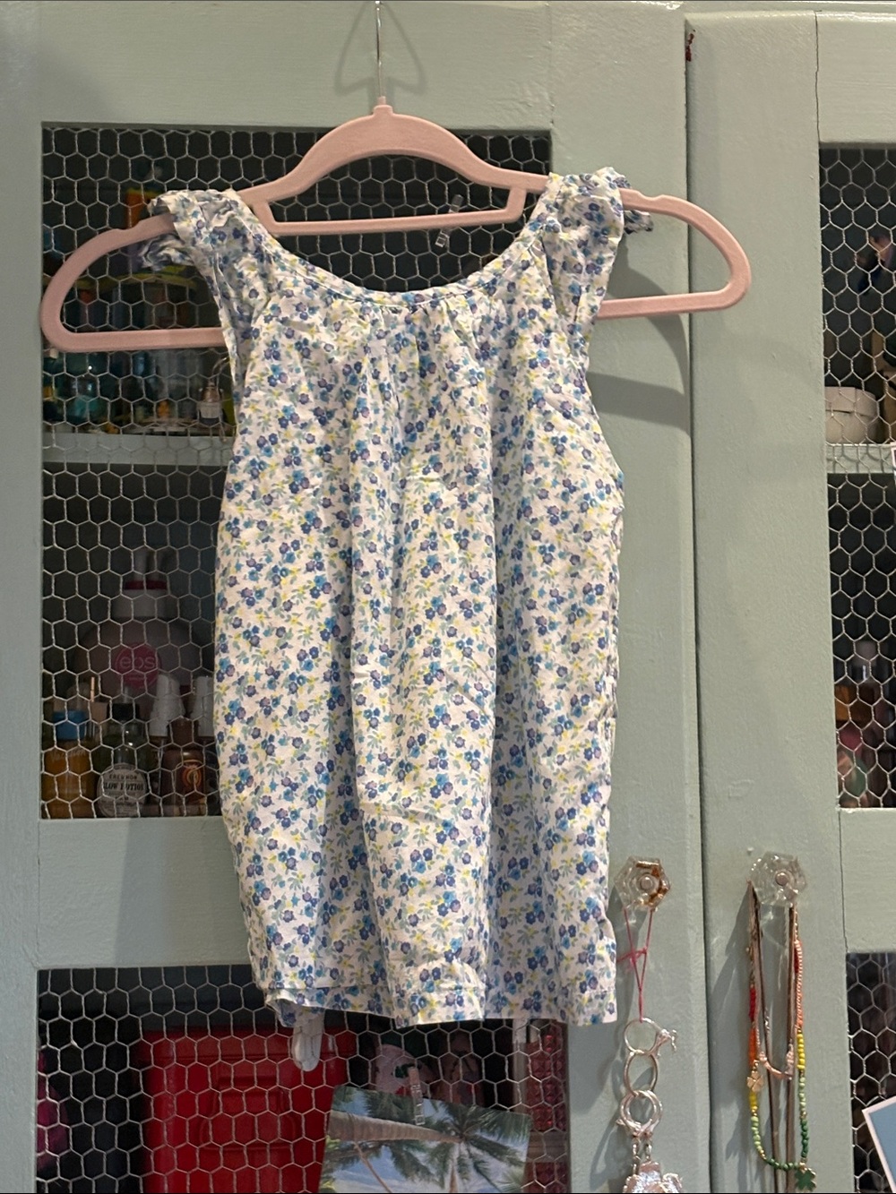 Mini Boden White Floral Sundress with Blue & Yellow Blossoms